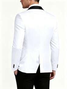 Men's Casual Suit Jacket, New Spring/Autumn Style, Small Blazer, European Size, Loose Fit, Patchwork Design - White - View 4