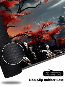 Japanese Style Full Moon Desk Mat, Black & Red Mouse Pad, Gaming Mouse Pad, Extended Keyboard Pad, Laptop Mouse & Keyboard Pad, Suitable For Desktop Decoration - View 6