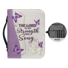 Purple Butterfly And Lily Bible Set, Printed With Verses Such As "The Lord Is My Strength" And "Hymns, " With A Handle; A Motivational Christian Bible Set Gift For Women. - View 6