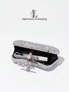 1pc Silver Sequin Luxury Elegant Evening Bag, Fashion Glitter Clutch, Ideal Gift For Women, Suitable For Parties, Weddings And Formal Occasions - Silver - View 7
