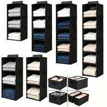 1pc Non-Woven Fabric Hanging Storage Bag, Underwear Storage Bag, Closet Organizer Hanging Bag, 3D Wardrobe Storage Organizer Bag, Durable Washable Dust-Proof Moisture-Proof Multi-Functional Hanging Storage Bag, Home Clothes Storage Bag, Multi-Layer Linen Drawer 3D Storage Bag - Black - View 3