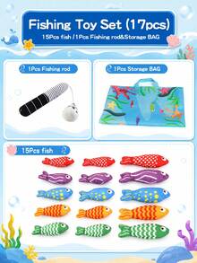 1組非磁性早教親子互動布藝釣魚玩具，訓練寶寶手眼協調，數字配對疊杯釣魚可折疊布袋玩具組，魔鬼氈黏黏魚，萬聖節聖誕節感恩節生日禮物，兒童玩具，嬰兒玩具（隨機顏色配件） - 彩色 - 查看 14