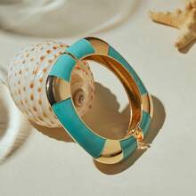 ORNAPEADIA 1pc Women's Gold-Plated Turquoise Enamel Open Bangle Bracelet, Versatile Beach & Daily Wear Accessory, Suitable For Gift - SZ60882-9 - View 6