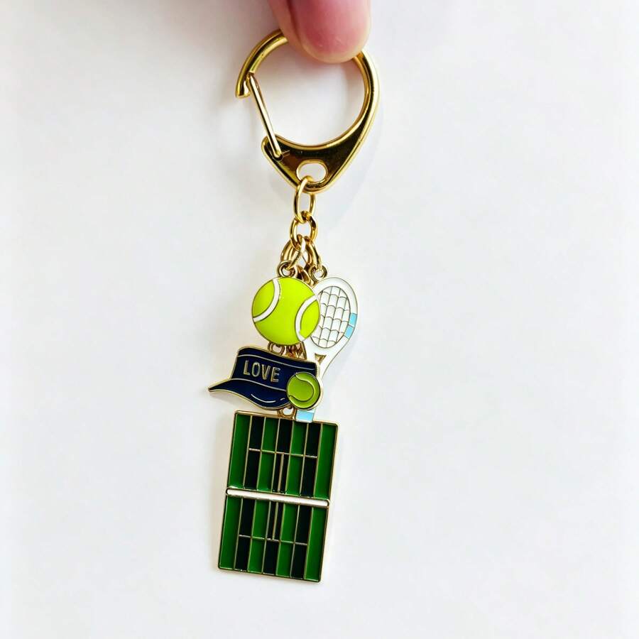 Tennis Court Keychain, Racket, Ball, Hat Pendant, Sports Enthusiast Bag Charm, Sports Aesthetic Backpack Decoration Accessory, Tennis Casual Zinc Alloy Keychain, All Year Round - Tennis Ball Keychain - View 1