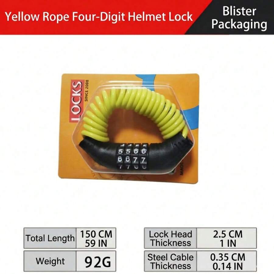 AD Gembok Anti-Pencurian Baja Multifungsi yang Dapat Diperpanjang dan Ditarik, Gembok Helm Khusus untuk Sepeda Motor & Sepeda Listrik, Gembok Rantai Mini Portabel Anti-Cungkil - MMS Hitam dengan Tali Kuning - View 1