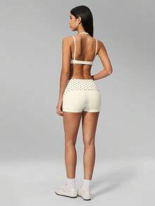 MFVIM Women's 2-Piece Yoga Set, Vintage 2 In 1 Camisole / Folded High Waist Slimming 3-Inch Shorts Anti-Exposure - Cream With Black Polka Dots - View 9