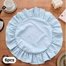 1pc/2pcs/6pcs Korean Style Solid Color Round Placemats, Sweet Princess Style Candy Color Tablecloth With Ruffle Edge, Cute Food Plate Heat-Insulating Background Mat - Multicolor - View 12