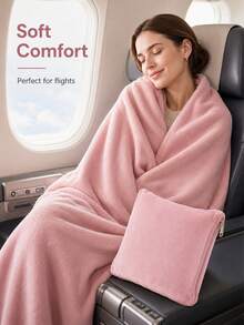 2-In-1 Travel Blanket Pillow, Portable Detachable Soft Fleece Airplane Blanket With Compact Zipper Storage Bag, Comfortable Warm Foldable Blanket - Multicolor - View 1
