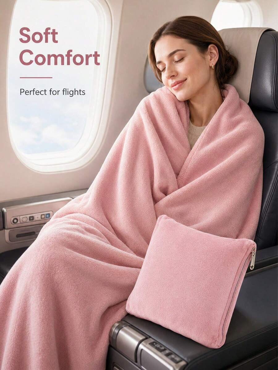 2-In-1 Travel Blanket Pillow, Portable Detachable Soft Fleece Airplane Blanket With Compact Zipper Storage Bag, Comfortable Warm Foldable Blanket - Multicolor - View 1