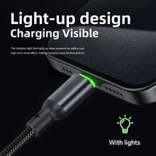 TZLRXL USB C To USB C Fast Charging Cable Nylon Braided With LED Light Durable Data Sync Cable For Smartphones And Tablets - Blue - View 8