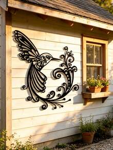 1pc Vintage Scroll Floral Hummingbird Iron Wall Decor, Exquisite Hollow Carved Bird Silhouette Hanging Ornament, Suitable For Home, Garden, Indoor/Outdoor, Farmhouse, Yard, Porch, Living Room, Bedroom, Dining Room, Beautiful Bird Decoration, Wall Hanging And Halloween, Ideal Gift Choice - Hummingbird Decorations - View 1