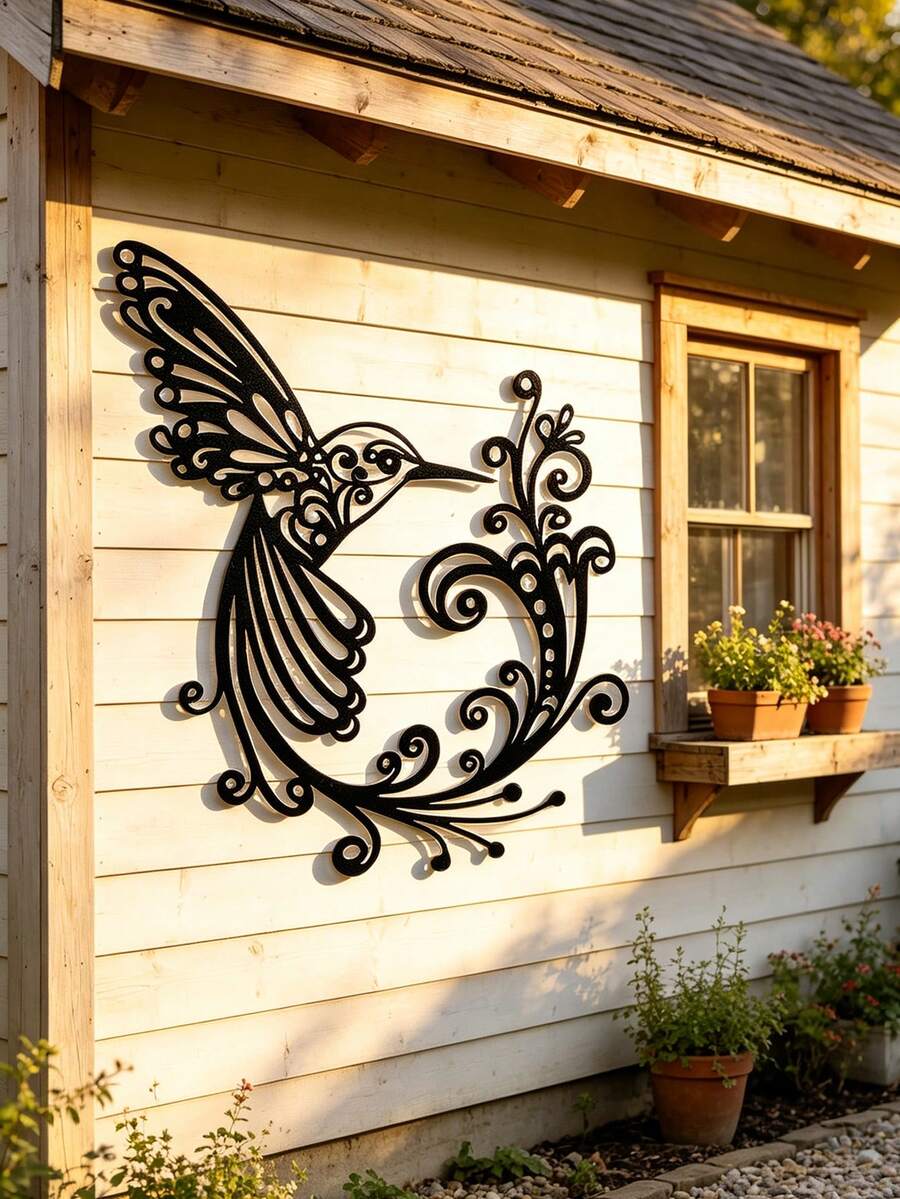 1pc Vintage Scroll Floral Hummingbird Iron Wall Decor, Exquisite Hollow Carved Bird Silhouette Hanging Ornament, Suitable For Home, Garden, Indoor/Outdoor, Farmhouse, Yard, Porch, Living Room, Bedroom, Dining Room, Beautiful Bird Decoration, Wall Hanging And Halloween, Ideal Gift Choice - Hummingbird Decorations - View 1