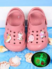 Children's Summer Glow-In-The-Dark Clog Shoes, Unisex - Coral Pink - View 4
