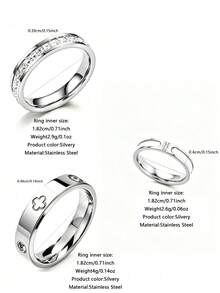 Set Cincin Wanita Stainless Steel Bertatahkan Elemen Daun Semanggi Elegan 3 Buah Satu Baris, Cocok untuk Kasual, Kencan, Berbagai Acara atau Hadiah Liburan untuk Teman - WD008JZ-8+JM757JZ-8+FSY034JZ-8 - View 12