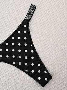 4pcs Polka Dot Rhinestone Letter Decor T-Back Low Waist Sexy Comfortable Women's Panties - Multicolor - View 5