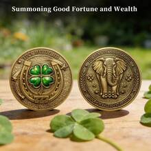 1pc Gold Lucky 777 & 888 Coin Set, Four-Leaf Clover, Horseshoe & Elephant Auspicious Symbols, Collectible Wealth-Attracting & Prosperity Gift - one-size - View 1