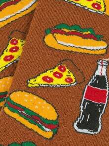 1 Paar Herren Crew Socken mit Pizza, Burger, Hot Dog und Soda Flaschen Muster, ideal für tägliche Outfits, Essensliebhaber, Freizeitkleidung, Geburtstags- und Feiertagsgeschenke, Party und Alltag - Verschiedenfarbig - Übersicht 4