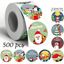 500pcs Cartoon Christmas Doodle Roll Stickers, 1 Inch Round 8 Patterns Cycle Merry Christmas, Office Stationery Stickers, Back To School, First Day Of School - Multicolor - View 2