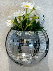 1 Peça Vaso de Flor Estilo Disco de 6/8 Polegadas Montado na Parede, Vaso Artesanal de Espelho de Vidro, Adequado para Plantas Hidropônicas e Flores, Adequado para Jardim Externo, Escritório, Casa, Artesanato Decorativo - A - Visão 4