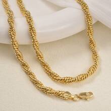 2 Stücke Vintage 14K vergoldetes Kupfer Mehrsträngige verdrehte Gold Halskette Armband Schmuckset für Frauen tägliche Party Kleidung - Gold - Übersicht 4