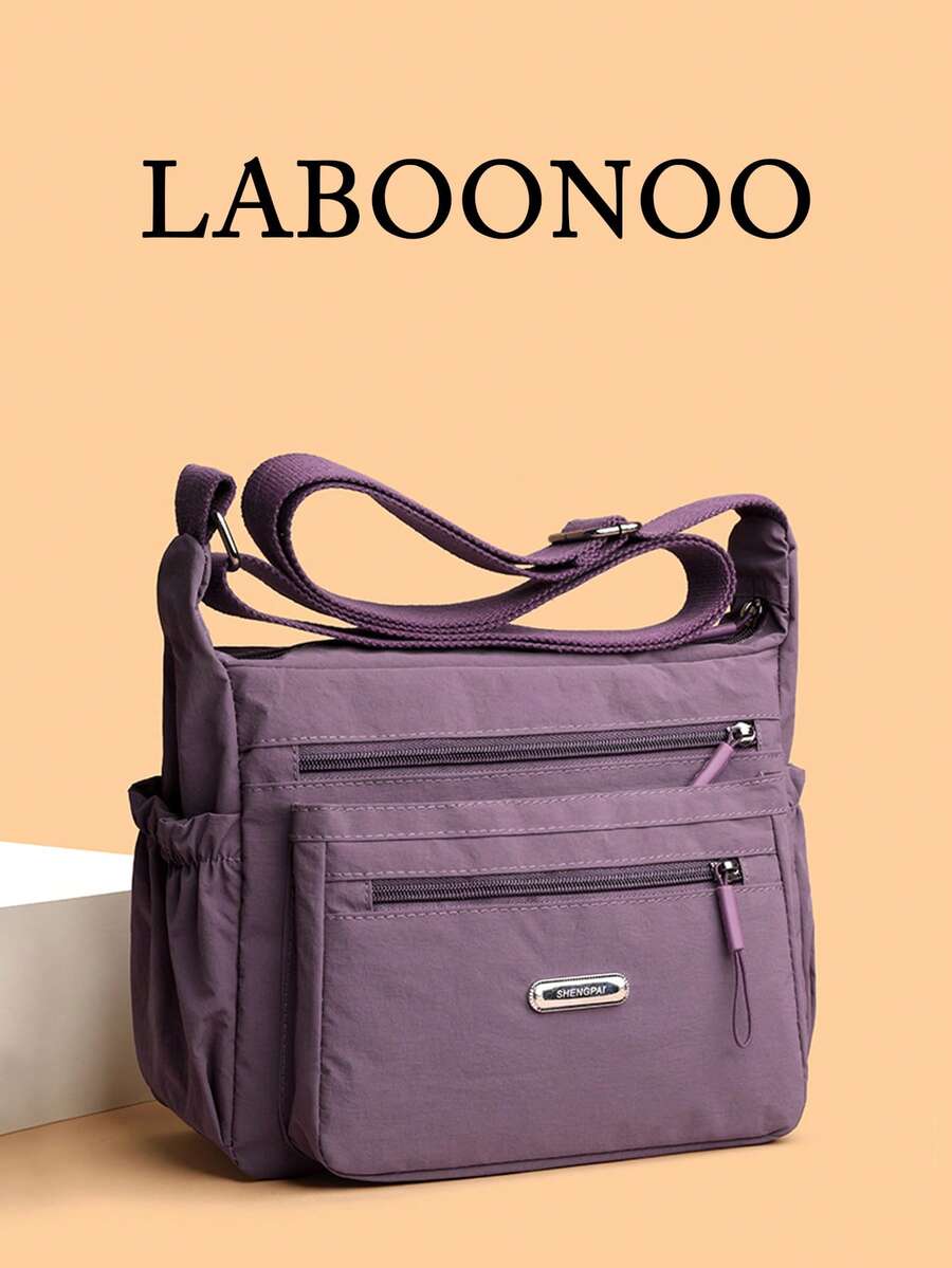 Casual Nylon Shoulder Bag With Adjustable Strap, Multi-Compartment Crossbody Bag, Solid Color, Zipper Closure, Polyester Lining, Lightweight For Daily Use - Purple - View 1