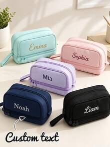 Large Capacity Personalized Pencil Case, Customizable Name Pencil Bag, Custom Storage Bag, Suitable For Markers And Portable Stationery Storage, Customizable Text, Cosmetic Storage Box, Perfect For Back To School, Office Use And Travel, Birthday Gift, Multi-Functional, Decorative, Letter, Fashion, Modern, Colorful, Cute, Casual, Customized, Personalized, Unique, Customized, Ideal Gift For Him/Her - Multicolor - View 4