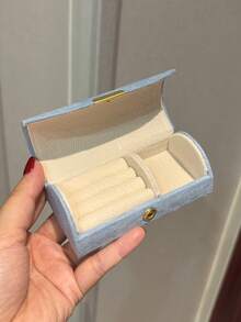 便攜式分格戒指盒，翻蓋式女士珠寶收納盒，按扣式人造皮革天鵝絨拱形珠寶盒，通用戒指耳環項鍊迷你便攜珠寶收納盒 - 彩色 - 查看 4