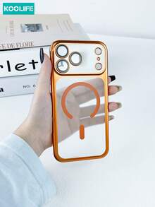 Koolife 1pc Electroplated Magnetic Phone Case, PC Hard Phone Case, Built-In Camera Lens Film, Shockproof Protective Phone Case, Suitable For IPhone 17/17 Pro/17 Pro Max - Orange - View 3