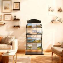 4 Layers Black Newspaper Magazine Display Rack Manual Book Rack Floor-Standing Storage Rack NEW - Default - View 10