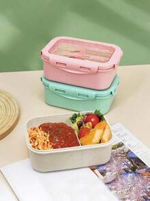 2-Compartment Divided Bento Lunch Box, Microwave , Snap-Lock Leak-Proof Lid, With Utensil Set, Portable Meal Prep Container For Students, Dorm, Office, Outdoor Camping, Picnic, Travel, Fresh-Keeping Lunch Box, Back To School Gift - Multicolor - View 2