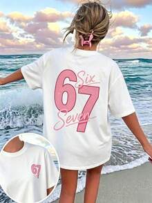 Lady Cartoon Pattern T-Shirt, Suitable For Daily Wear, Girls' Spring/Summer Casual Top - style1 - 查看 1