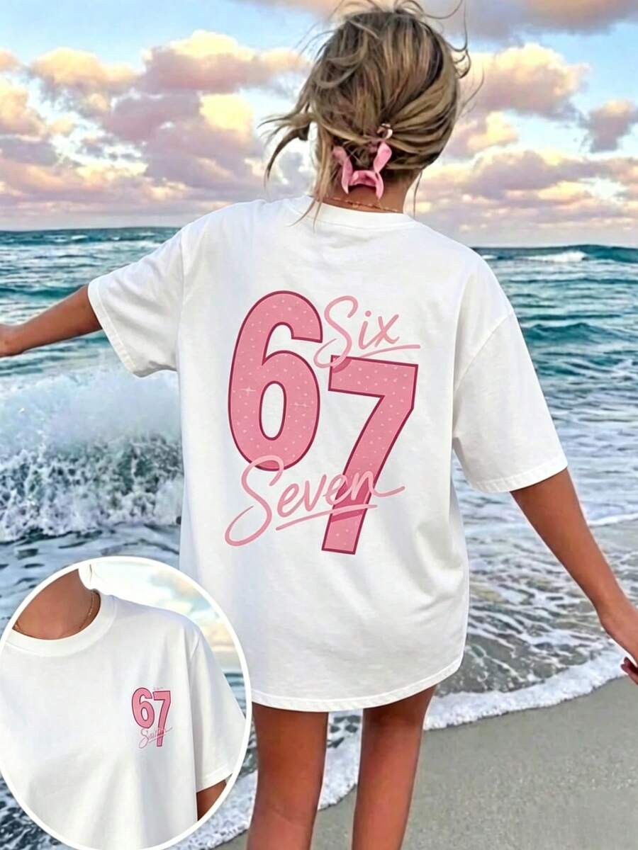 Lady Cartoon Pattern T-Shirt, Suitable For Daily Wear, Girls' Spring/Summer Casual Top - style1 - 查看 1