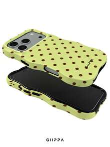 GIIPPA 1件奶油黃底深棕色波點圖案設計，Phone 18 Pro Max 波浪手機殼，相容於 Phone 17 Pro Max、16 Pro Max、15 Pro Max，韓系高端時尚趣味手機殼，適用於 11/12/13/14/15/16 Pro Max Plus，男女皆宜的優雅設計，送給女友的完美禮物，適合聖誕節、情人節、復活節、婚禮季和生日！ - 乳黃色 - 查看 3