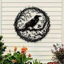 Gothic Style Home Decor Brand, Black Metal Crow Wall Decoration, Vintage Industrial Iron Silhouette, Halloween Witch Theme Hanging Decoration - Black 1pc - View 6