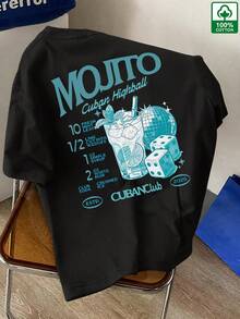 Men's Short-Sleeve T-Shirt, Mojito Rum Dice Print, American Retro Style, Casual, Breathable, Versatile, Summer Essential, Camiseta Hombre - Black - View 1