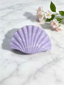 1pc Creative Fresh Sweet Vacation Style Pearlescent Shell Claw Clip Back Of Head Hair Bun Hair Claw Fashion Hair Accessory Women Textured Fan-Shaped Hair Clip Fashion High-End Faux Marble Fan-Shaped Clip Women Hair Bun Accessory - Hot Pink - View 13
