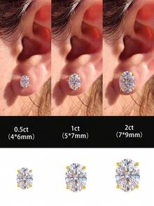 1對橢圓爪鑲鑽耳環 0.5CT-2CT 925純銀 優雅浪漫女款耳環 高品質 生日禮物 週年禮物 - 橢圓鑽耳釘 - 查看 1