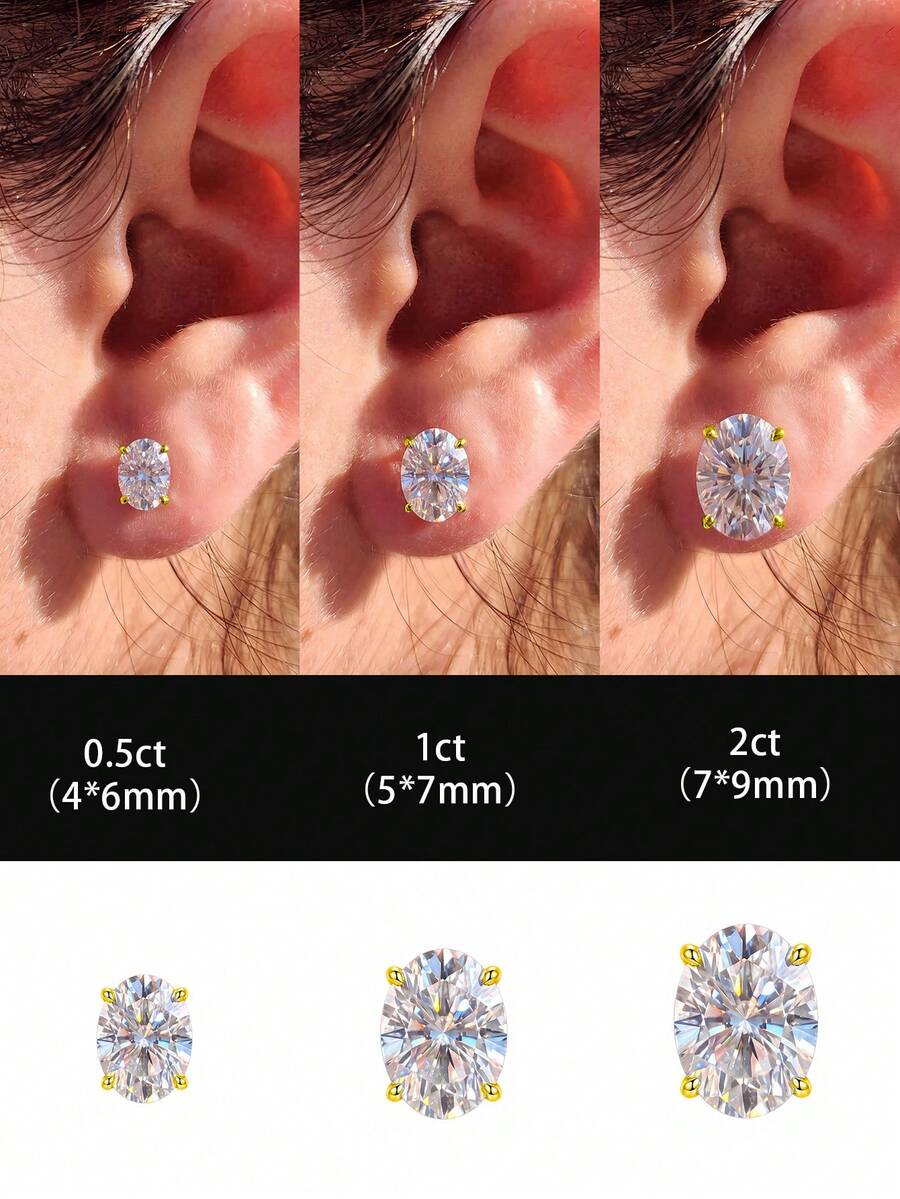 1對橢圓爪鑲鑽耳環 0.5CT-2CT 925純銀 優雅浪漫女款耳環 高品質 生日禮物 週年禮物 - 橢圓鑽耳釘 - 查看 1