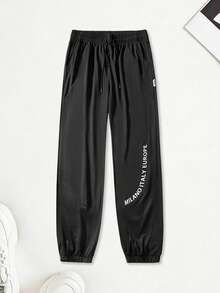 1pc Men's Thin Breathable Mesh Jogger Pants, Printed Loose Casual Long Pants - Black - View 3
