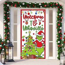 The Grinch Green Christmas Door Cover Welcome Birthday Party Decorations Winter Holiday Front Porch Banner For Indoor Outdoor Home Decor - Multicolor - View 14