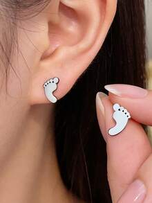 Simple Flat Baby‑Footprint Earrings Made From Hypoallergenic Stainless‑Steel, Thoughtful Keepsake Jewellery For Mothers. - Footprint Memorial Stud Earrings - View 12