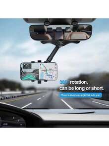 Car Rearview Mirror Reversing Mirror Bracket Navigation Retractable Multi-Functional Car Phone Holder 1 Set - A - View 3