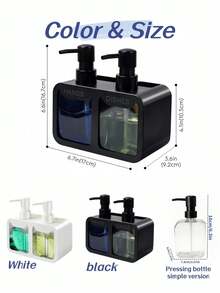 2件組廚房雙頭皂液器,雙頭手壓式瓶身,4合1廚房雙皂液器,可盛裝皂液、乳液、洗碗精,適用於廚房水槽、浴室 1/2件 - 彩色 - 查看 9