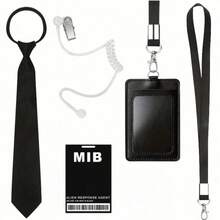 3pcs Secret Agent Costume Accessories Set, Includes Adjustable Zipper Tie, Fake Earphone, ID Card, For Adults And Kids Halloween Role Play - Multicolor - View 6