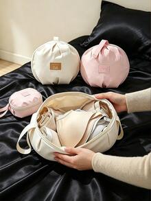 1pc Honey Girl Style Bra Storage Bag, Lightweight And Portable, Multi-Compartment Design, Efficient Storage For Bras And Underwear, Handheld Or Hanging, Suitable For Travel And Home Storage, Beige, Zipper Closure, Bra Storage Bag, Travel Essential,Bedroom Room Decor,Back To School - View 1