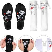 APODESS Hochzeitssocken Paar für Braut und Bräutigam, 2 Paar Baumwollsocken mit Händchen-Design (Weiß)-Partyzubehör-Set - Übersicht 5