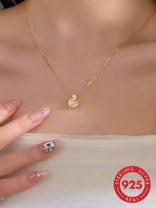 1pc S925 Sterling Silver Swan Zirconia Pendant Necklace, Versatile Style, Suitable For Women, Perfect For Parties And Gifts - Gold - View 1