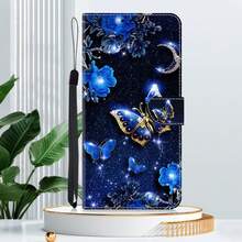 GLANDOTU Blue Leather Butterfly Pattern Galaxy Creative Colorful PU Leather Phone Wallet Bifold With Card Slots And Clip Comes With Lanyard Spring Gift,International Version, Not The Domestic Version - Multicolor - View 4