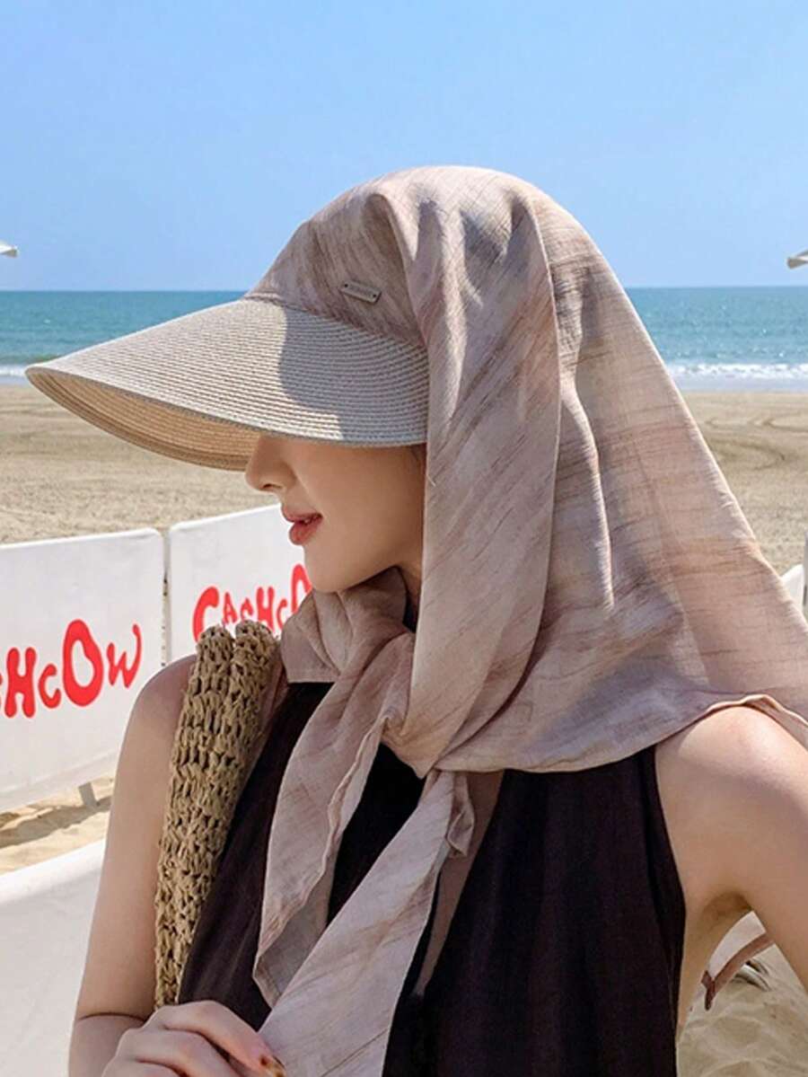 1 buah Topi Pelindung Leher & Bahu Wanita Bertepi Lebar, Topi Matahari Ringan dan Bernapas untuk Pantai Musim Panas - A - View 1