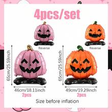 2/4pcs Halloween Pumpkin Foil Balloons, Orange Yellow And Pink Double-Sided Pumpkin Shaped Balloons, Suitable For Pumpkin Party, Halloween Party Atmosphere Decoration, Holiday Atmosphere Photo Props, Indoor/Outdoor Photo Background Props, Holiday Party Creative Decoration - Multicolor - View 14